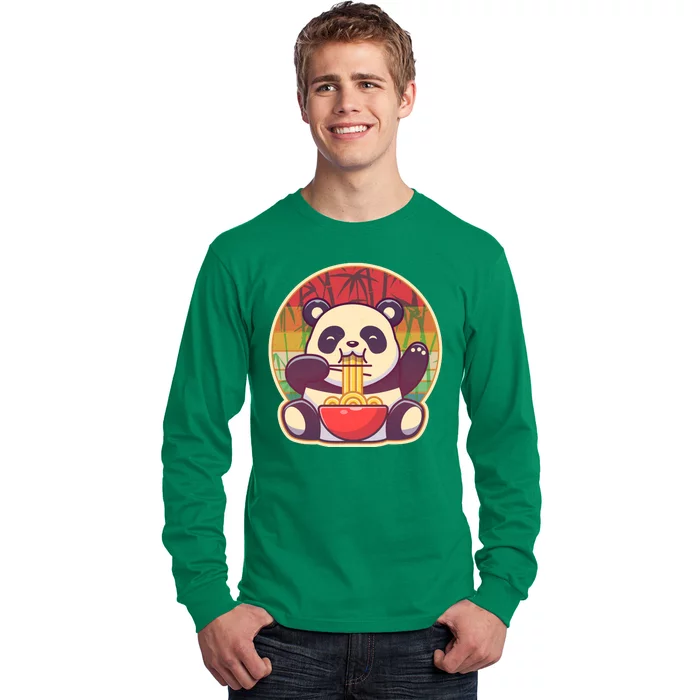 Cute Retro Ramen Noodle Panda Long Sleeve Shirt