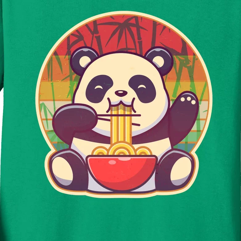 Cute Retro Ramen Noodle Panda Kids Long Sleeve Shirt