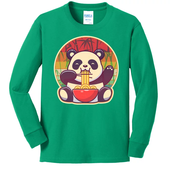 Cute Retro Ramen Noodle Panda Kids Long Sleeve Shirt