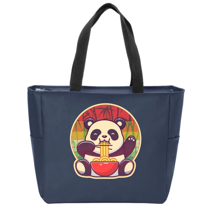 Cute Retro Ramen Noodle Panda Zip Tote Bag