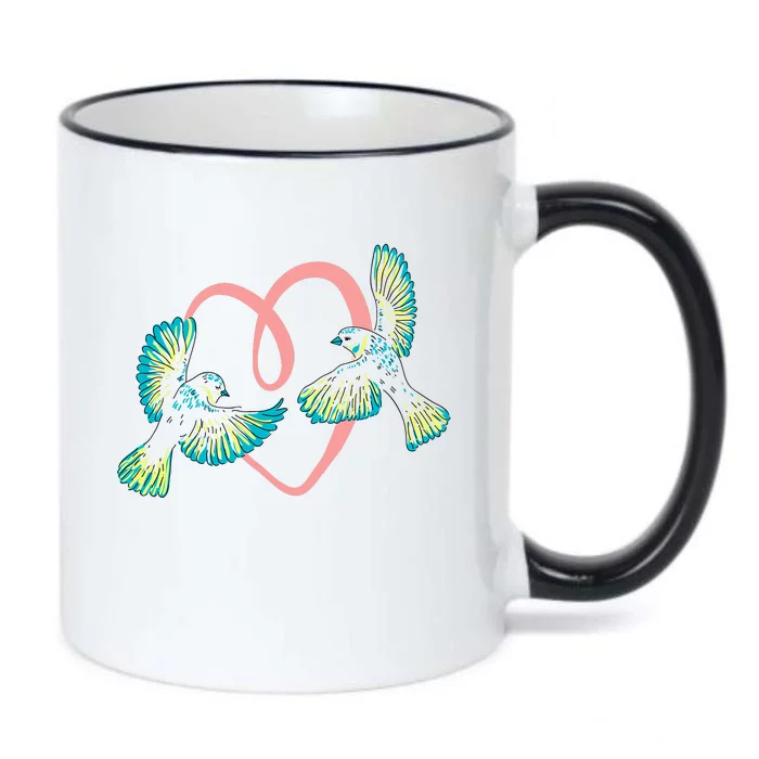 Cute Ribbon Heart Flying Birds Black Color Changing Mug