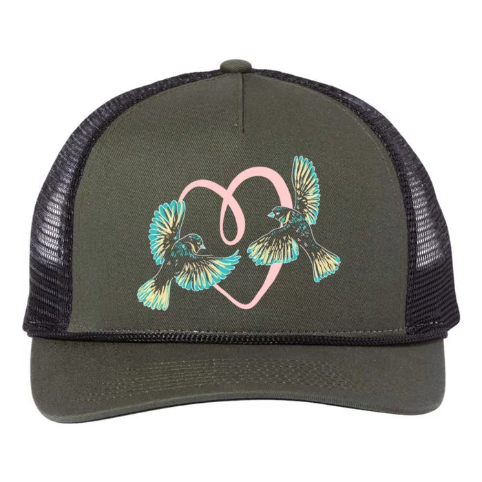 Cute Ribbon Heart Flying Birds Retro Rope Trucker Hat Cap