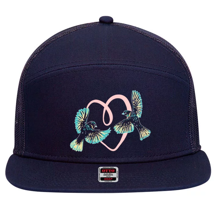 Cute Ribbon Heart Flying Birds 7 Panel Mesh Trucker Snapback Hat