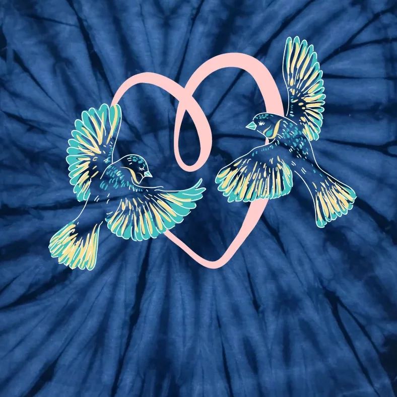 Cute Ribbon Heart Flying Birds Tie-Dye T-Shirt