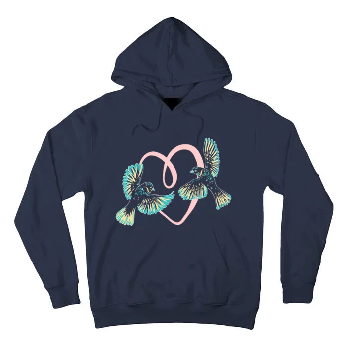 Cute Ribbon Heart Flying Birds Tall Hoodie