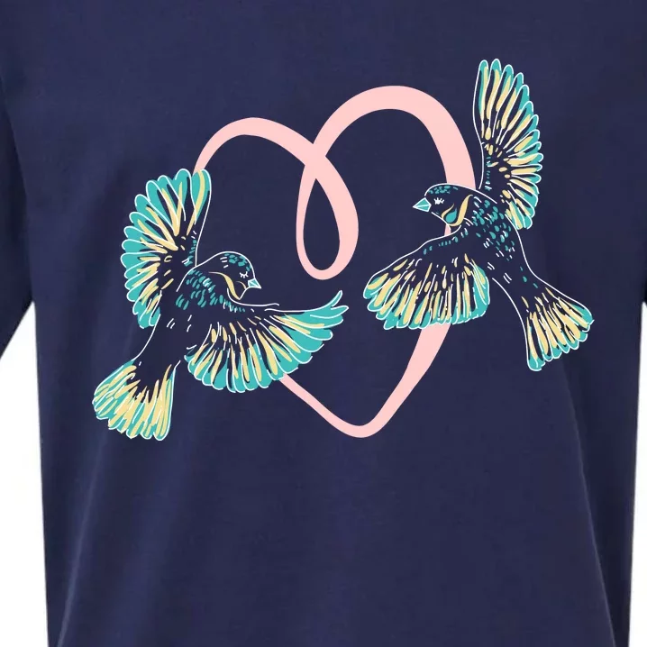 Cute Ribbon Heart Flying Birds Sueded Cloud Jersey T-Shirt