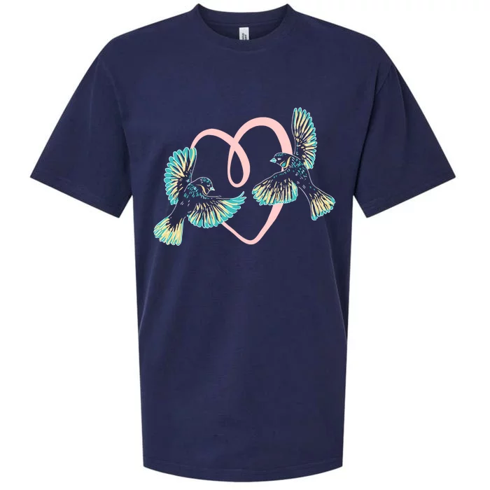 Cute Ribbon Heart Flying Birds Sueded Cloud Jersey T-Shirt