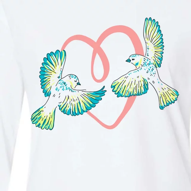 Cute Ribbon Heart Flying Birds Womens Cotton Relaxed Long Sleeve T-Shirt