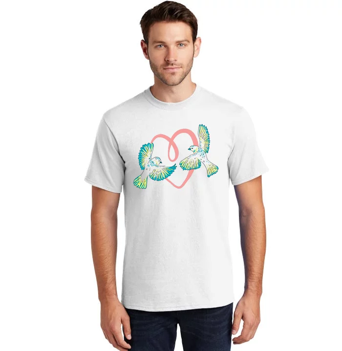 Cute Ribbon Heart Flying Birds Tall T-Shirt