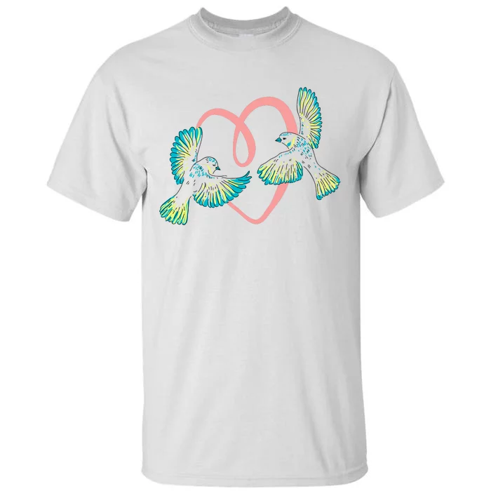 Cute Ribbon Heart Flying Birds Tall T-Shirt