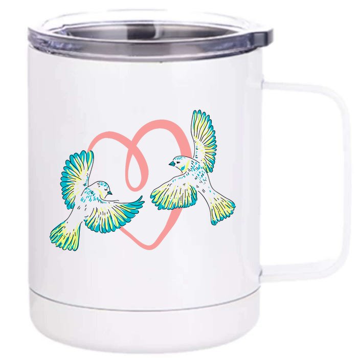 Cute Ribbon Heart Flying Birds Front & Back 12oz Stainless Steel Tumbler Cup