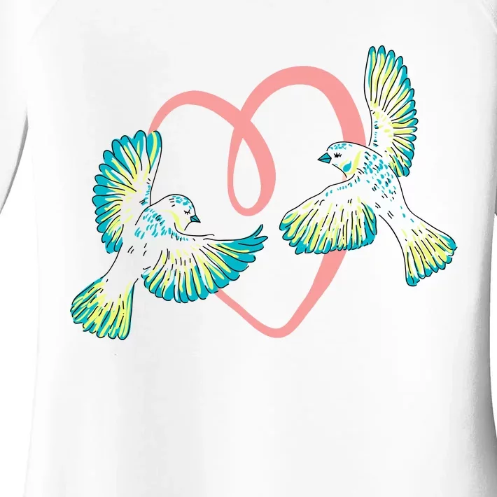 Cute Ribbon Heart Flying Birds Women's Perfect Tri Tunic Long Sleeve Shirt