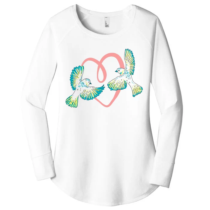 Cute Ribbon Heart Flying Birds Women's Perfect Tri Tunic Long Sleeve Shirt