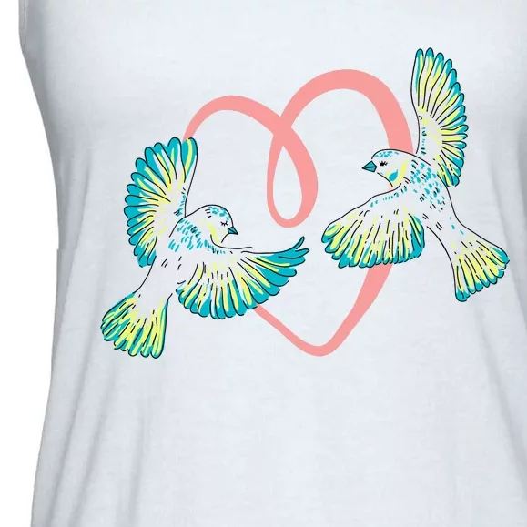 Cute Ribbon Heart Flying Birds Ladies Essential Flowy Tank