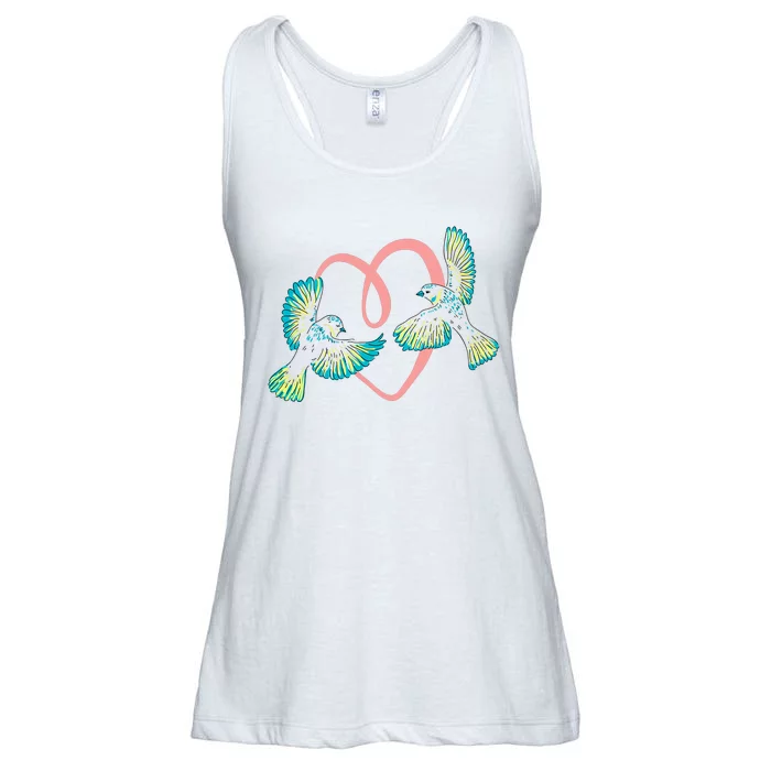 Cute Ribbon Heart Flying Birds Ladies Essential Flowy Tank