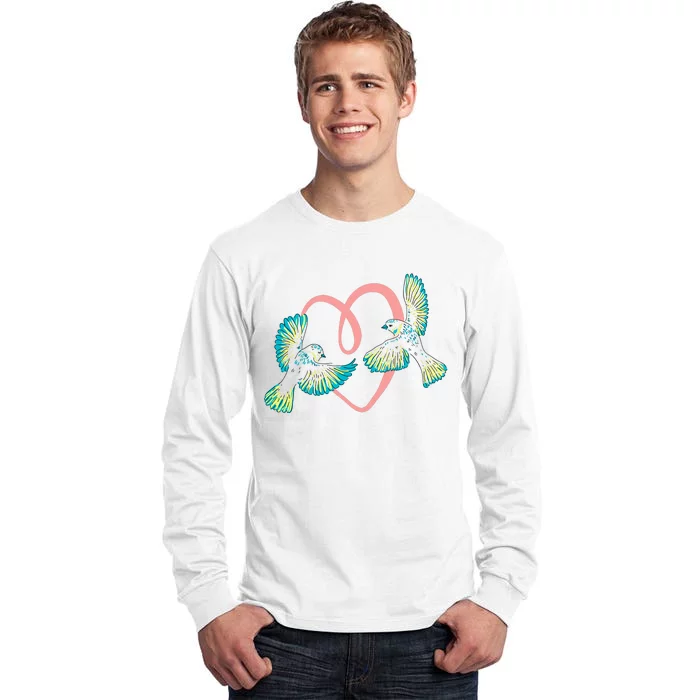 Cute Ribbon Heart Flying Birds Tall Long Sleeve T-Shirt