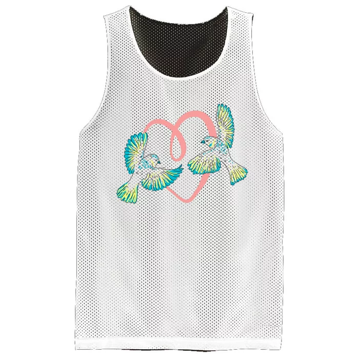 Cute Ribbon Heart Flying Birds Mesh Reversible Basketball Jersey Tank