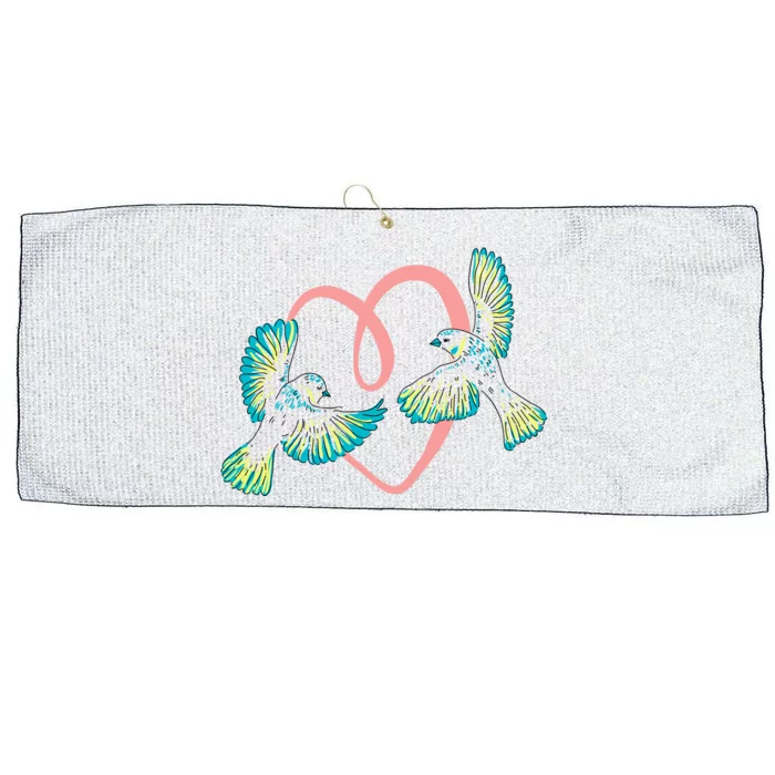 Cute Ribbon Heart Flying Birds Large Microfiber Waffle Golf Towel