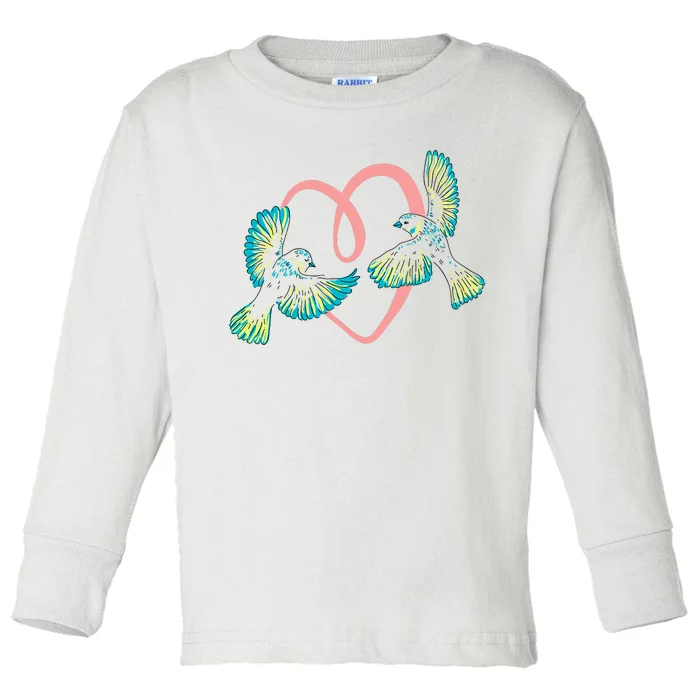 Cute Ribbon Heart Flying Birds Toddler Long Sleeve Shirt