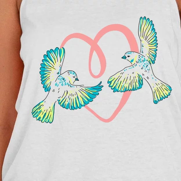 Cute Ribbon Heart Flying Birds Women's Knotted Racerback Tank