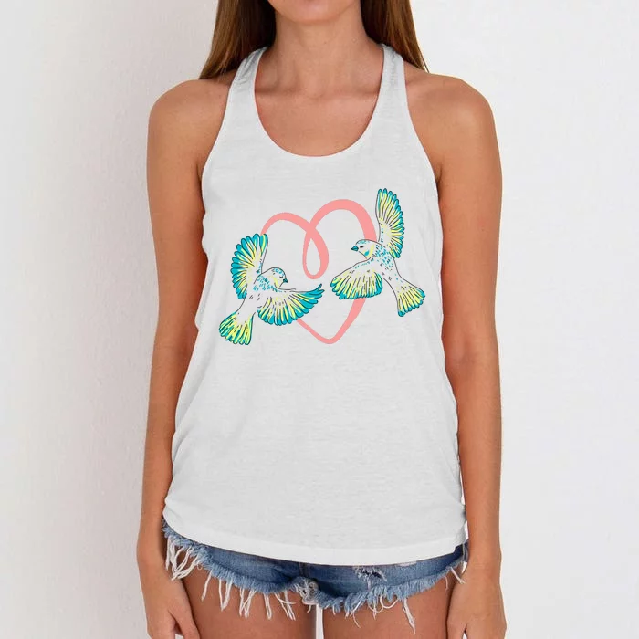 Cute Ribbon Heart Flying Birds Women's Knotted Racerback Tank