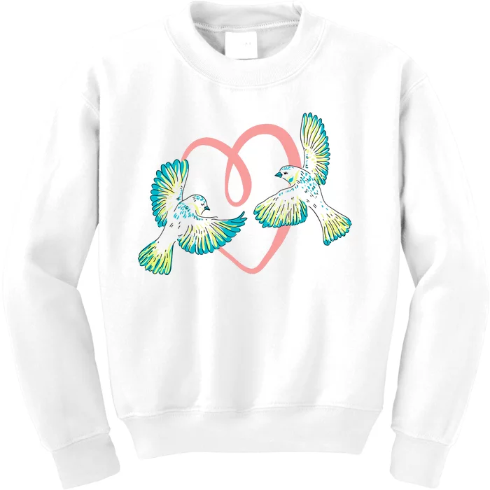 Cute Ribbon Heart Flying Birds Kids Sweatshirt