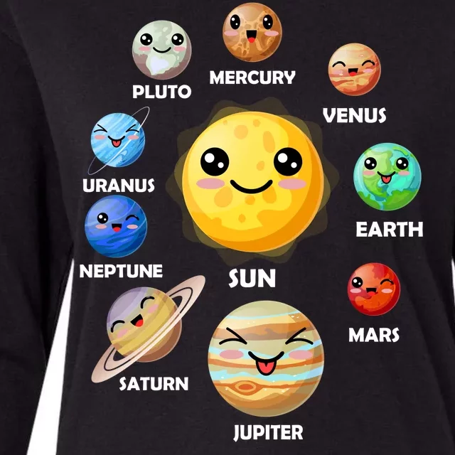 Cute Solar System Emoji Womens Cotton Relaxed Long Sleeve T-Shirt