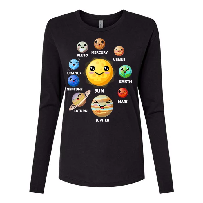 Cute Solar System Emoji Womens Cotton Relaxed Long Sleeve T-Shirt