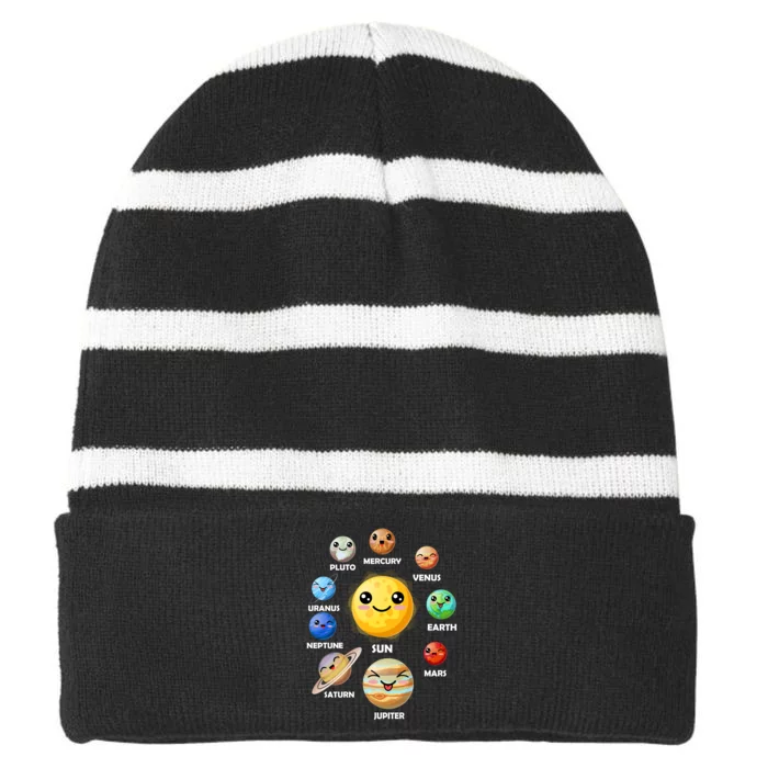 Cute Solar System Emoji Striped Beanie with Solid Band