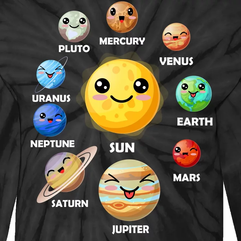 Cute Solar System Emoji Tie-Dye Long Sleeve Shirt