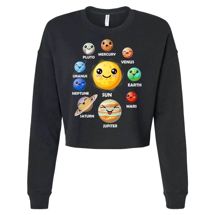 Cute Solar System Emoji Cropped Pullover Crew