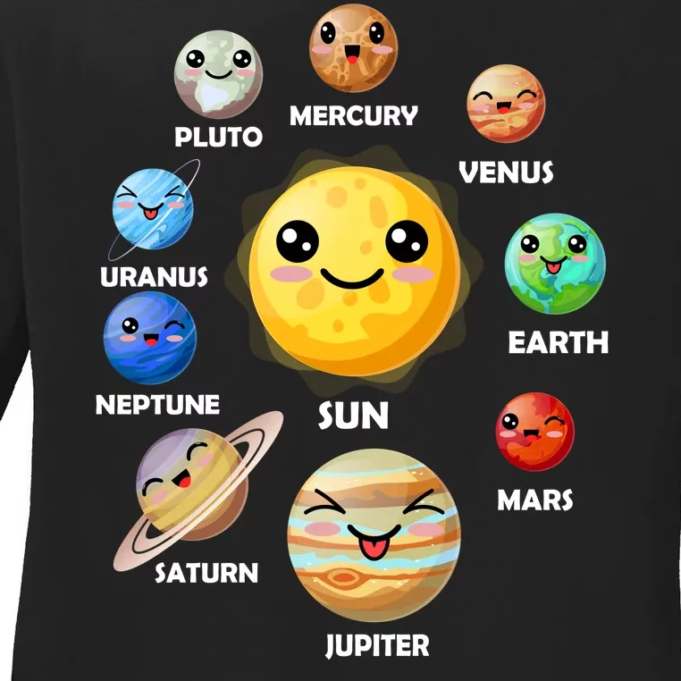 Cute Solar System Emoji Ladies Long Sleeve Shirt