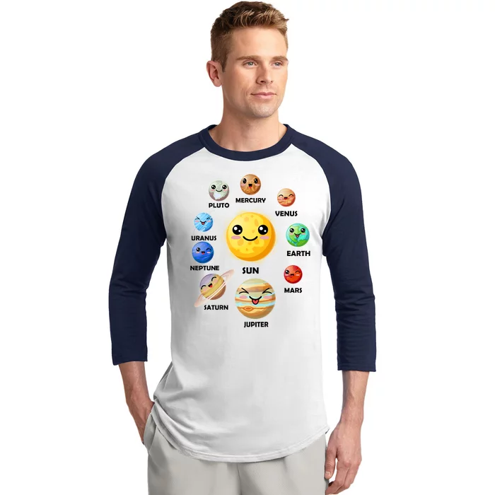 Cute Solar System Emoji Baseball Sleeve Shirt