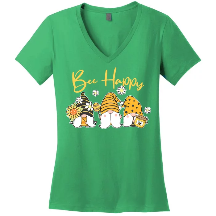 Cute Spring Bee Happy Gnomes Women's V-Neck T-Shirt