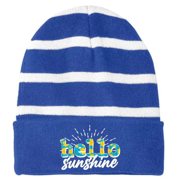 Cute Springy Summery Hello Sunshine Striped Beanie with Solid Band