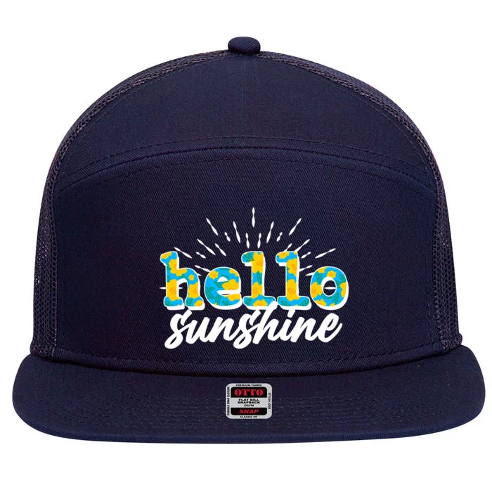 Cute Springy Summery Hello Sunshine 7 Panel Mesh Trucker Snapback Hat