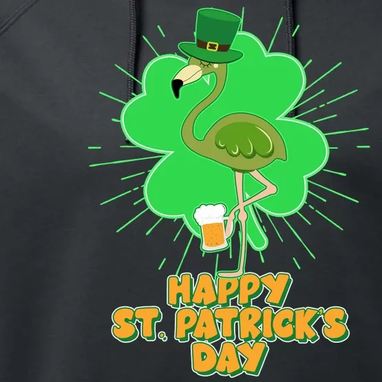 Cute St. Patrick's Day Flamingo With Beer Performance Fleece Hoodie