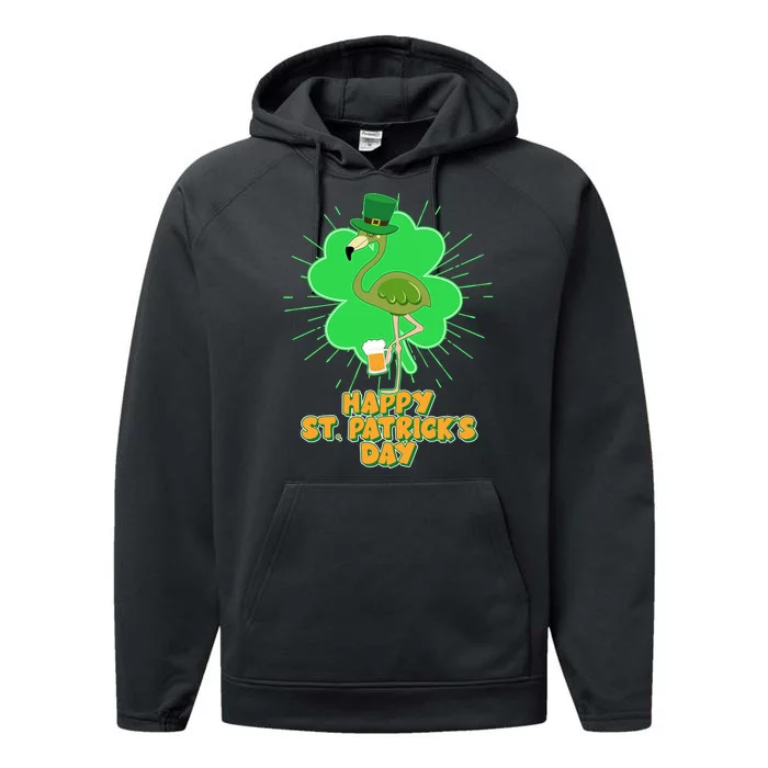 Cute St. Patrick's Day Flamingo With Beer Performance Fleece Hoodie