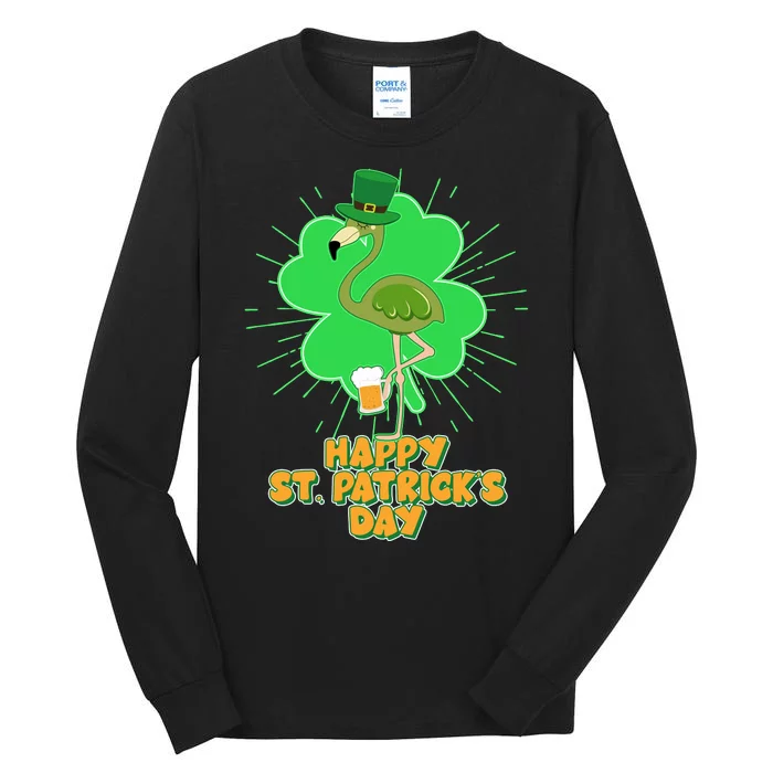 Cute St. Patrick's Day Flamingo With Beer Tall Long Sleeve T-Shirt