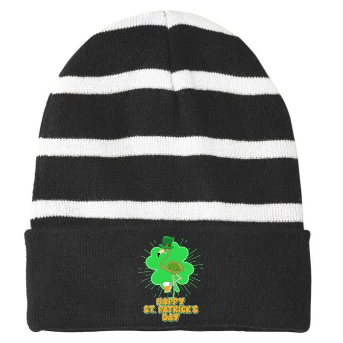 Cute St. Patrick's Day Flamingo With Beer Striped Beanie with Solid Band