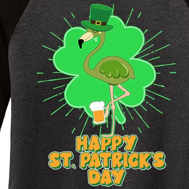 Cute St. Patrick's Day Flamingo With Beer Women's Tri-Blend 3/4-Sleeve Raglan Shirt