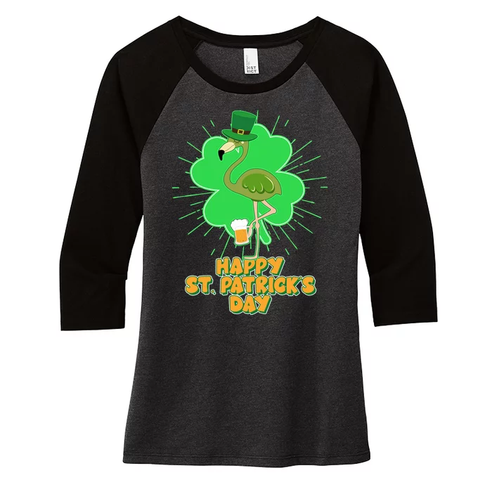 Cute St. Patrick's Day Flamingo With Beer Women's Tri-Blend 3/4-Sleeve Raglan Shirt