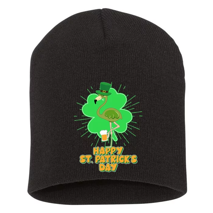 Cute St. Patrick's Day Flamingo With Beer Short Acrylic Beanie