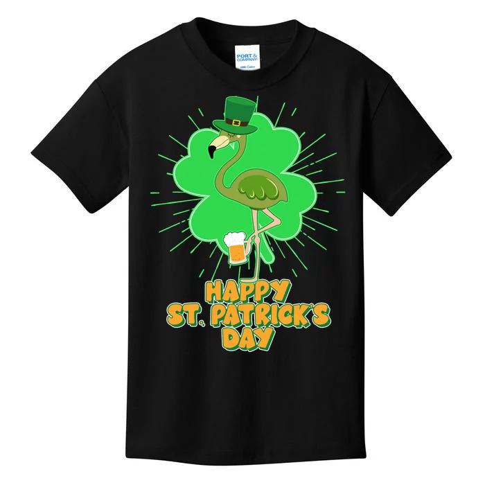 Cute St. Patrick's Day Flamingo With Beer Kids T-Shirt