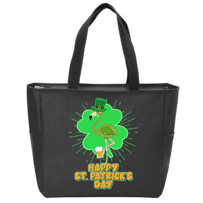 Cute St. Patrick's Day Flamingo With Beer Zip Tote Bag