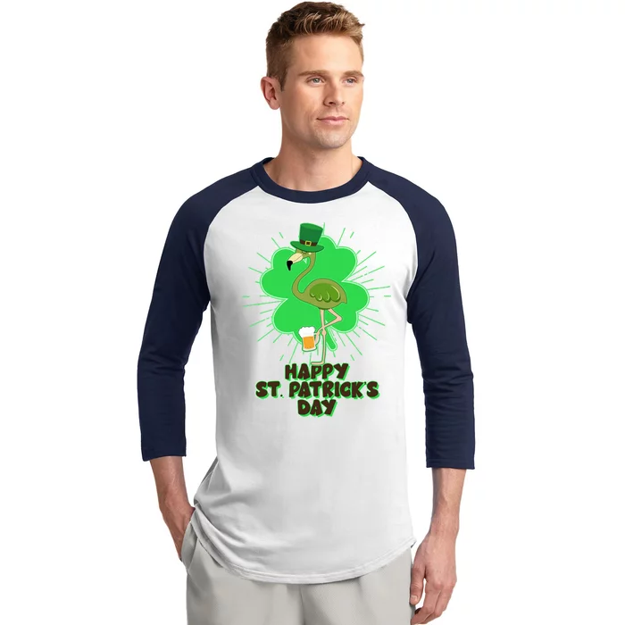 Cute St. Patrick's Day Flamingo With Beer Baseball Sleeve Shirt