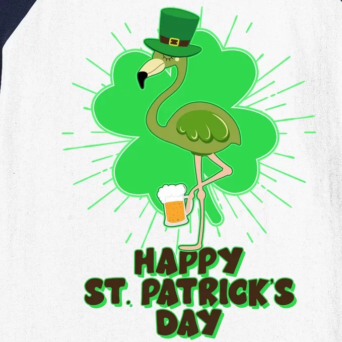 Cute St. Patrick's Day Flamingo With Beer Baseball Sleeve Shirt