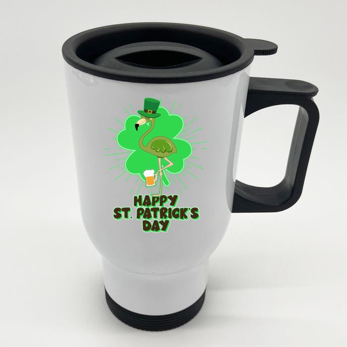 Cute St. Patrick's Day Flamingo With Beer Front & Back Stainless Steel Travel Mug