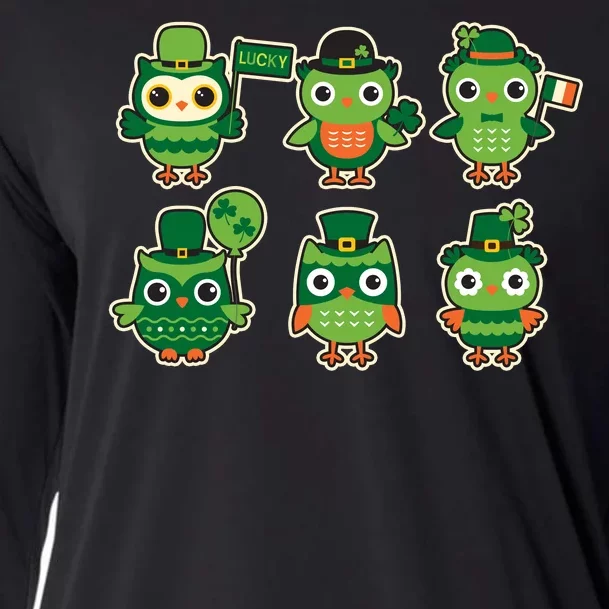 Cute St Patrick's Day Lucky Owls Cooling Performance Long Sleeve Crew