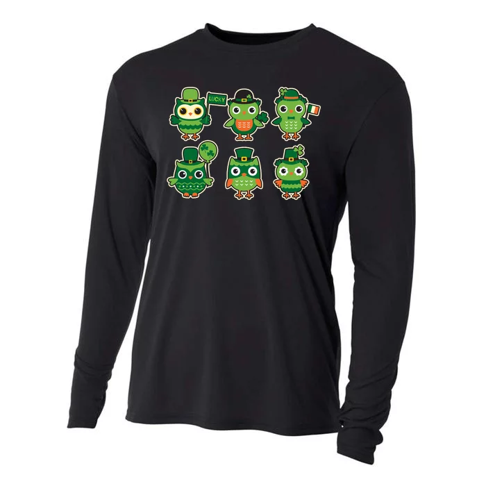 Cute St Patrick's Day Lucky Owls Cooling Performance Long Sleeve Crew